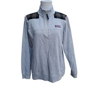 Vineyard Vines 1/4-Zip Tartan Plaid Heather Gray Shep Shirt Whale Size M
